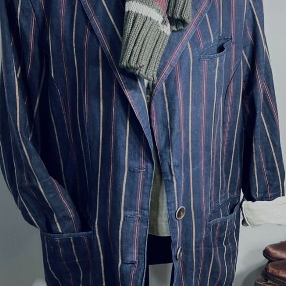 Women Vintage Custom Military Blazer  Reworked one of one Navy w-pinstripes gold - Picture 14 of 15